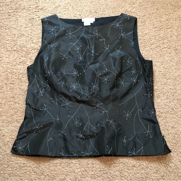 Vintage Due per Due Collection Womans Blouse 12 Black Silk Floral Beaded - Picture 3 of 8